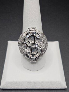 925 Sterling Silver Moissanite Dollar Sign Ring 5ctw Size 10